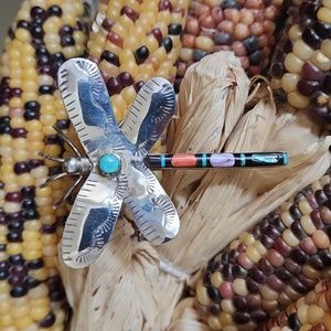 Amazing Handmade Native American Navajo Inlaid Dragonfly Pendant/Pin 🩵🧡💜